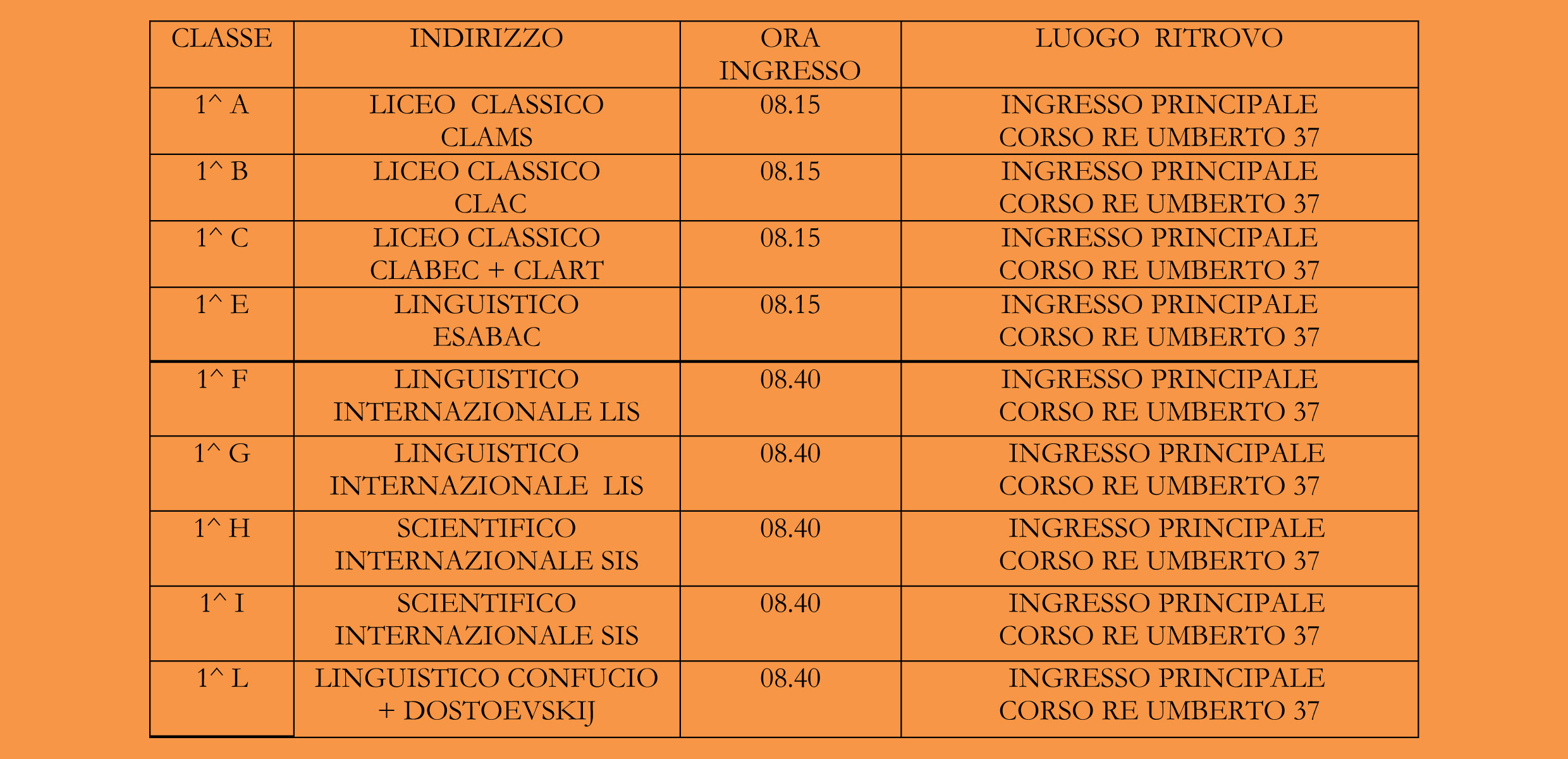 Comunicazione orari inizio anno scolastico 2024-25